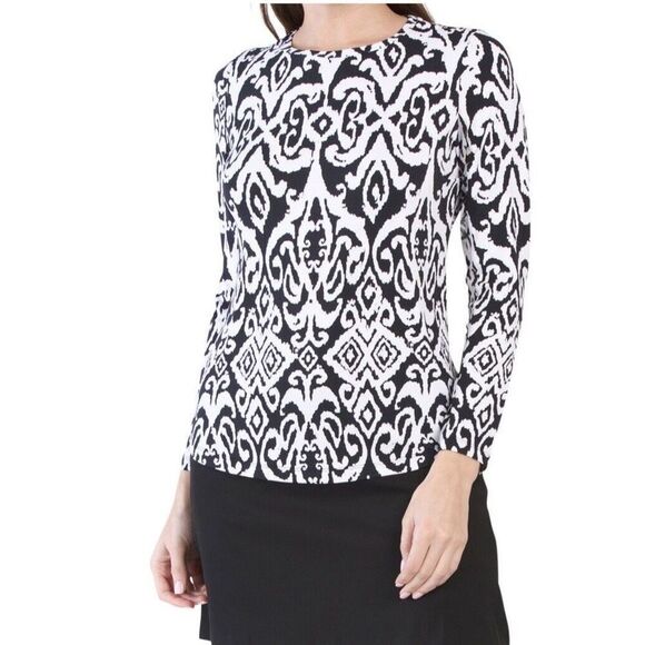 IBKUL Doreen Crew Neck Top Long Sleeve in Black White XS - Picture 1 of 9